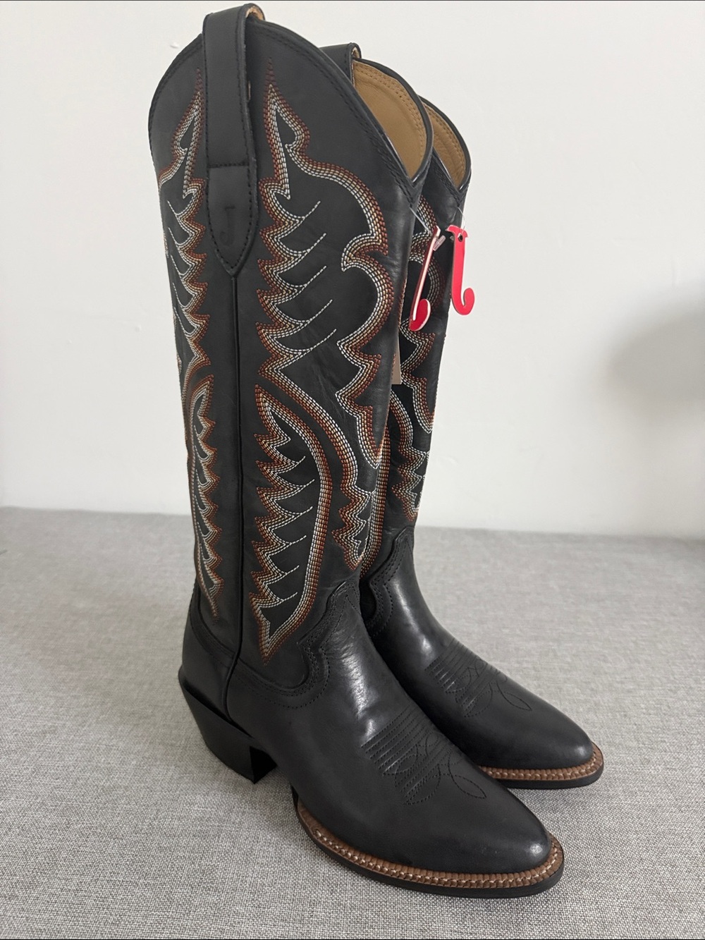 NWT Justin Boots Evelyn Black Tall Leather Cowgirl Boots